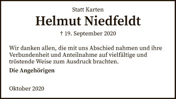 Todesanzeige von Helmut Niedfeldt von SYK