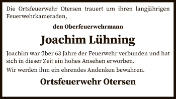 Todesanzeige von Joachim Lühning von SYK