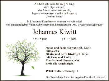 Todesanzeige von Johannes Kiwitt von SYK
