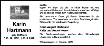 Todesanzeige von Karin Hartmann von SYK