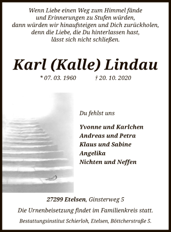 Todesanzeige von Karl  Lindau von SYK