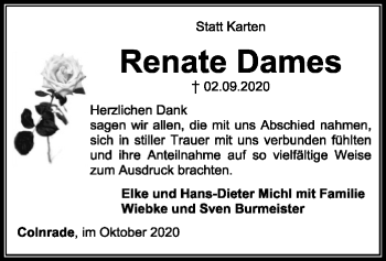Todesanzeige von Renate Dames von SYK