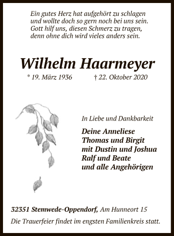 Todesanzeige von Wilhelm Haarmeyer von SYK