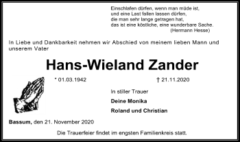 Todesanzeige von Hans-Wieland Zander von SYK