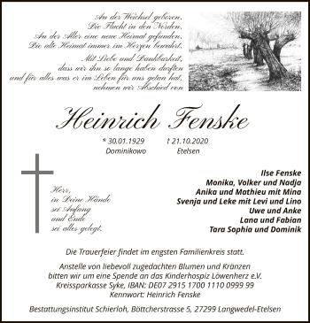 Todesanzeige von Heinrich Fenske von SYK