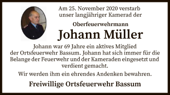 Todesanzeige von Johann Müller von SYK