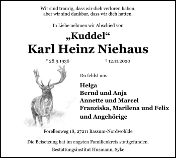 Todesanzeige von Karl Heinz Niehaus von SYK