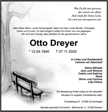 Todesanzeige von Otto Dreyer von SYK