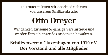 Todesanzeige von Otto Dreyer von SYK