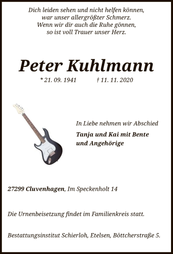 Todesanzeige von Peter Kuhlmann von SYK