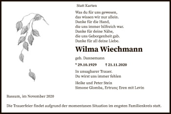 Todesanzeige von Wilma Wiechmann von SYK