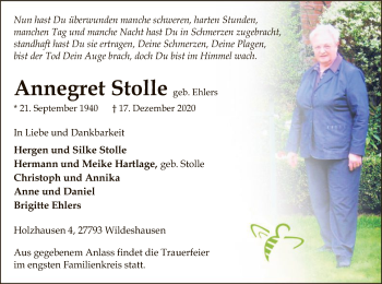 Todesanzeige von Annegret Stolle von SYK