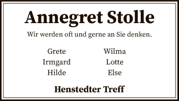 Todesanzeige von Annegret Stolle von SYK