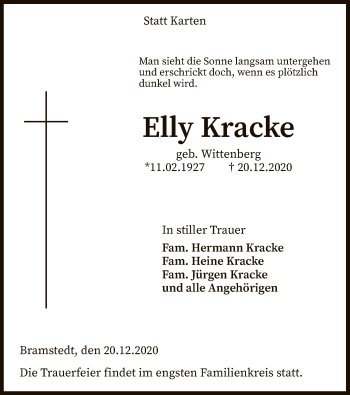 Todesanzeige von Elly Kracke von SYK