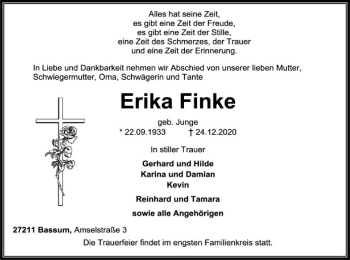 Todesanzeige von Erika Finke von SYK