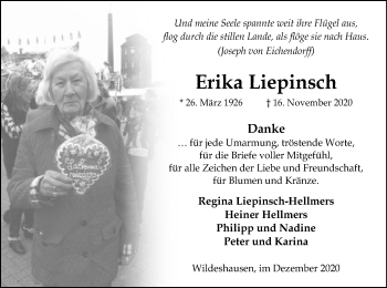 Todesanzeige von Erika Liepinsch von SYK