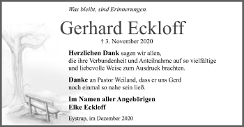 Todesanzeige von Gerhard Eckloff von SYK