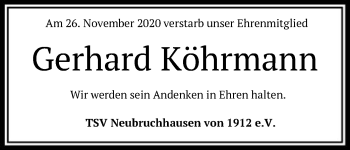 Todesanzeige von Gerhard Köhrmann von SYK