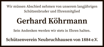 Todesanzeige von Gerhard Köhrmann von SYK