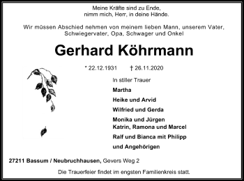 Todesanzeige von Gerhard Köhrmann von SYK