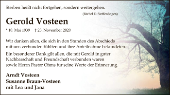 Todesanzeige von Gerold Vosteen von SYK
