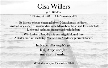 Todesanzeige von Gisa Willers von SYK