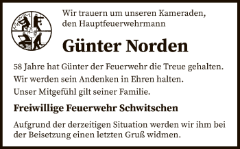 Todesanzeige von Günter Norden von SYK