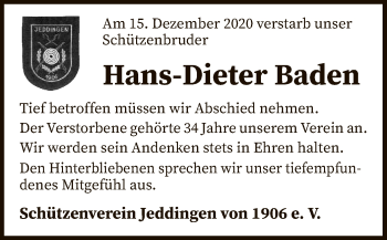 Todesanzeige von Hans-Dieter Baden von SYK