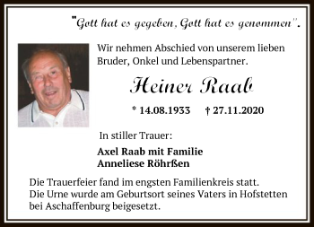 Todesanzeige von Heiner Raab von SYK