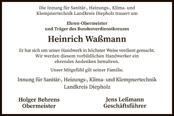Todesanzeige von Heinrich Waßmann von SYK