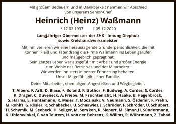 Todesanzeige von Heinrich Waßmann von SYK