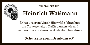 Todesanzeige von Heinrich Waßmann von SYK