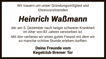 Todesanzeige von Heinrich Waßmann von SYK