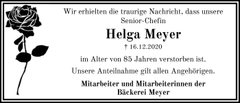 Todesanzeige von Helga Meyer von SYK