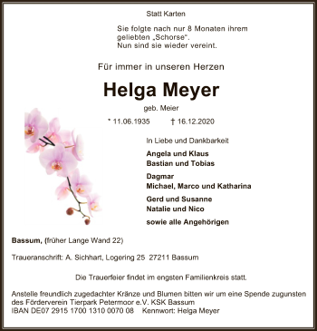Todesanzeige von Helga Meyer von SYK