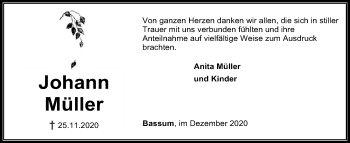 Todesanzeige von Johann Müller von SYK