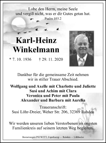 Todesanzeige von Karl-Heinz Winkelmann von SYK