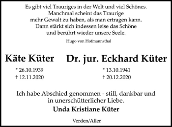 Todesanzeige von Käte und Eckhard Küter von SYK