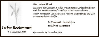 Todesanzeige von Luise Beckmann von SYK