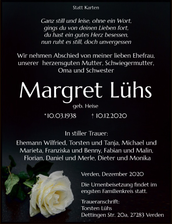 Todesanzeige von Margret Lühs von SYK