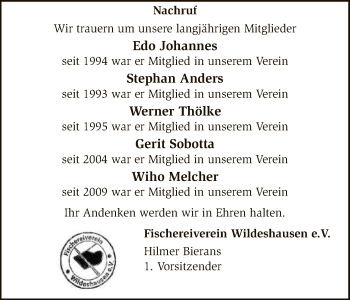 Todesanzeige von Nachruf Fischereiverein Wildeshausen e.V. von SYK