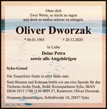 Todesanzeige von Oliver Dworzak von SYK