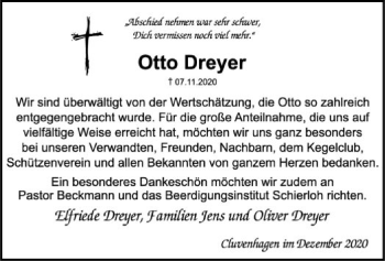 Todesanzeige von Otto Dreyer von SYK