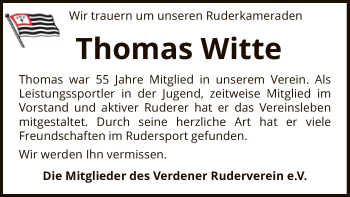 Todesanzeige von Thomas Witte von SYK