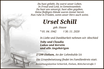 Todesanzeige von Ursel Schill von SYK