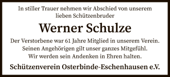 Todesanzeige von Werner Schulze von SYK