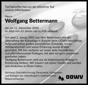 Todesanzeige von Wolfgang Bettermann von SYK