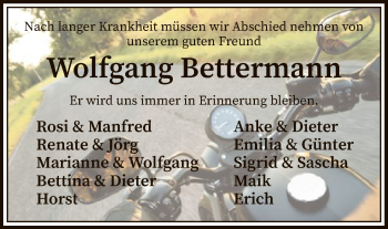 Todesanzeige von Wolfgang Bettermann von SYK