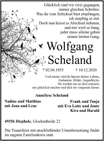 Todesanzeige von Wolfgang Scheland von SYK