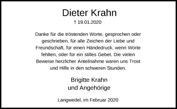 Todesanzeige von Dieter Krahn von SYK